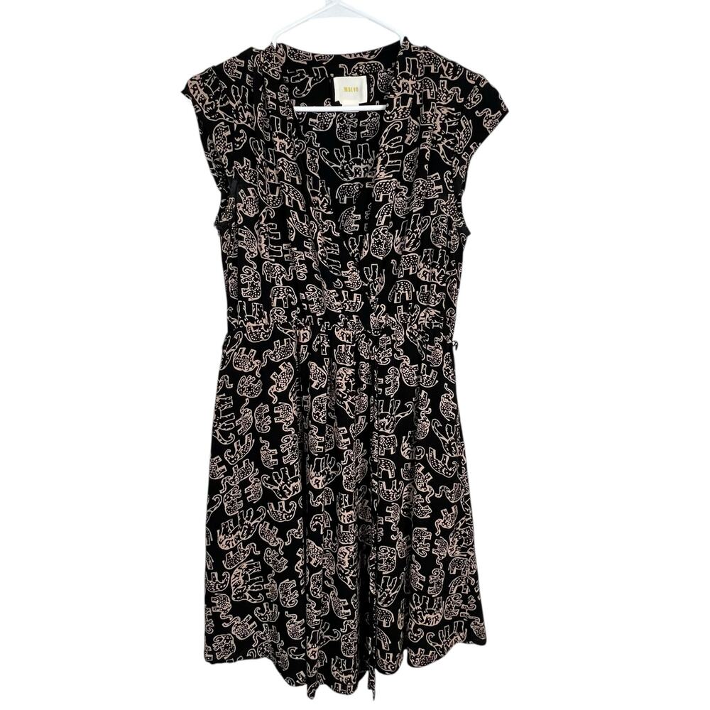 Maeve Anthropologie Black Elephant Print Dress Size Small